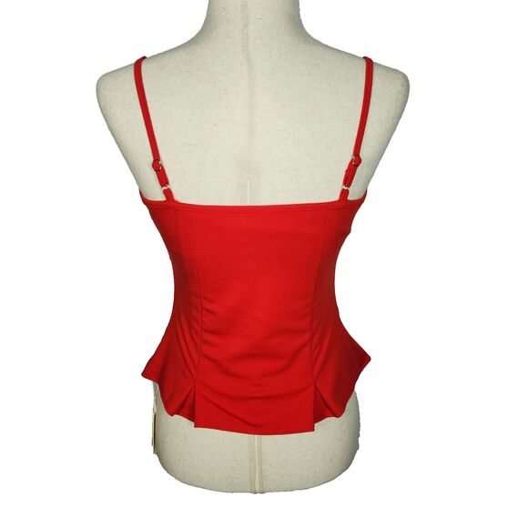 OGL Red U Neck Ponte De Roma Corset Look Pleated Flared Hem Brami Tank Sz Medium - Picture 9 of 10
